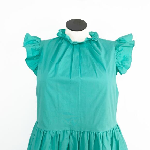 Tahari Arthur S. Levine Tiered Mini Dress Turquoise Preppy Peasant Beach Size 12 - Picture 2 of 8